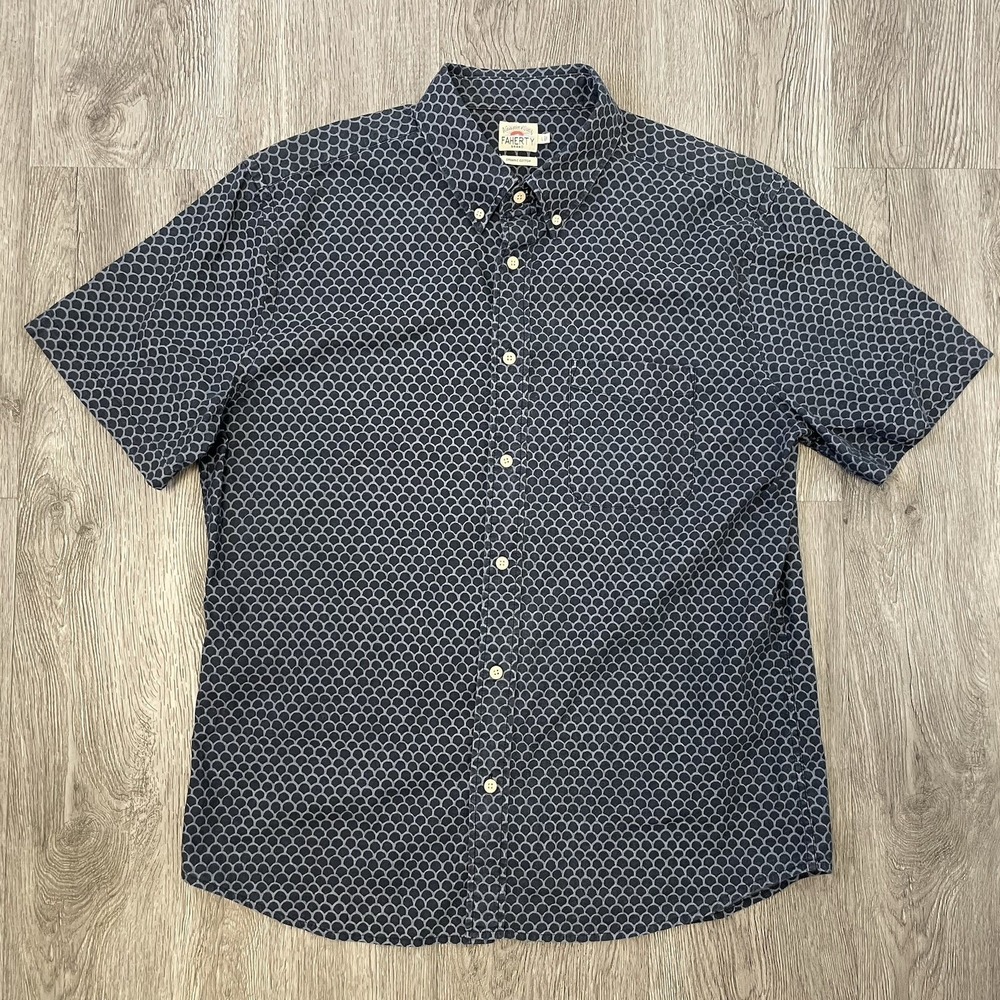Faherty Shirt Men's Large Blue Indigo Geometric Stretch Playa Golf Tech Button